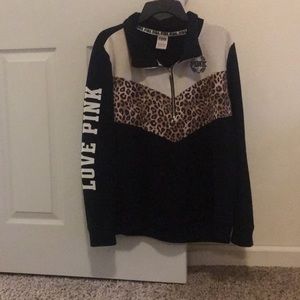 Pink VS quarter zip sweatshirt cheetah print